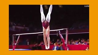 A screenshot from an AI-generated video of gymnastics