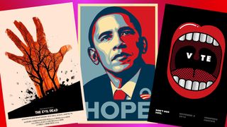 Three of the best poster designs on a red background