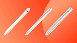 Three of the best iPad styluses on an orange background